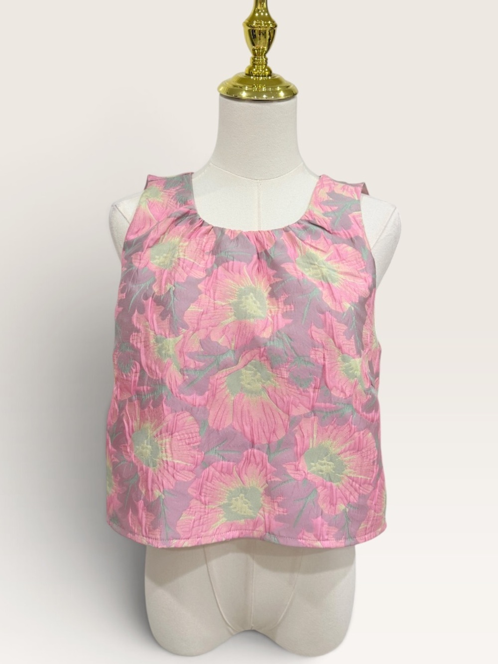 Abbey Glass Medium Pink Floral Jacquard Sleeveless Cropped Tank NWT $155